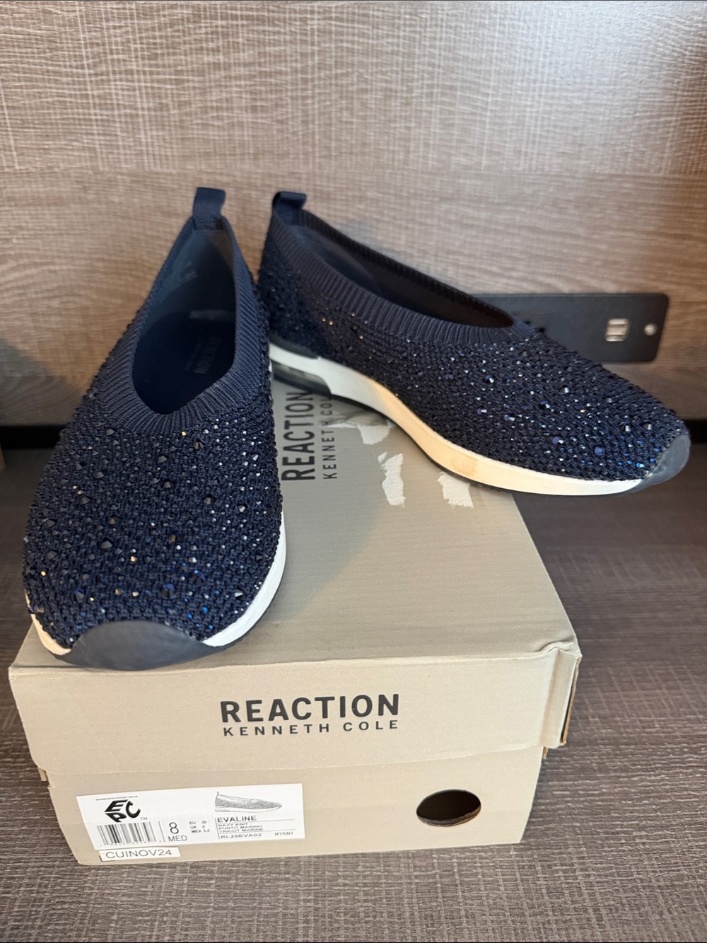 Reaction Kenneth Cole Navy Knit Slip-On Sneakers with Sparkle